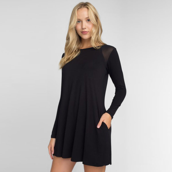Dresses & Skirts - Mesh Shoulder Long Sleeve Dress w/ Pockets
